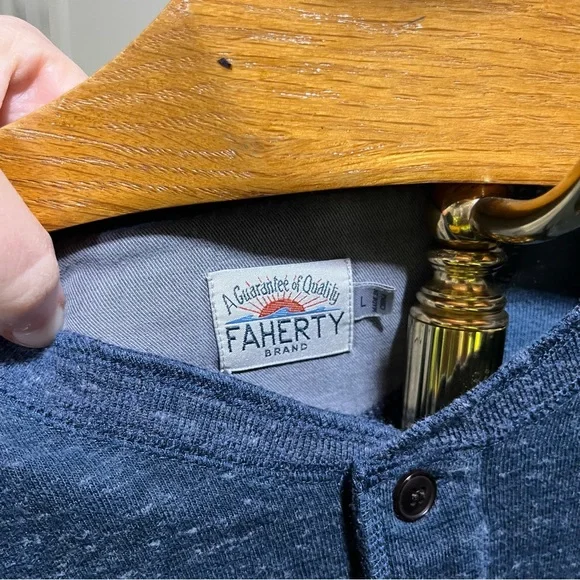 FAHERTY Men's Blue Heathered Henley Shirt - Picture 7 of 9